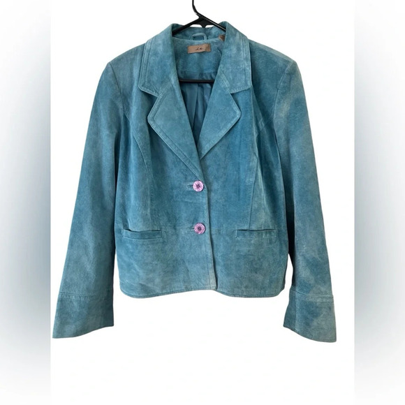 Blue leather suede long sleeve jacket - Picture 1 of 4